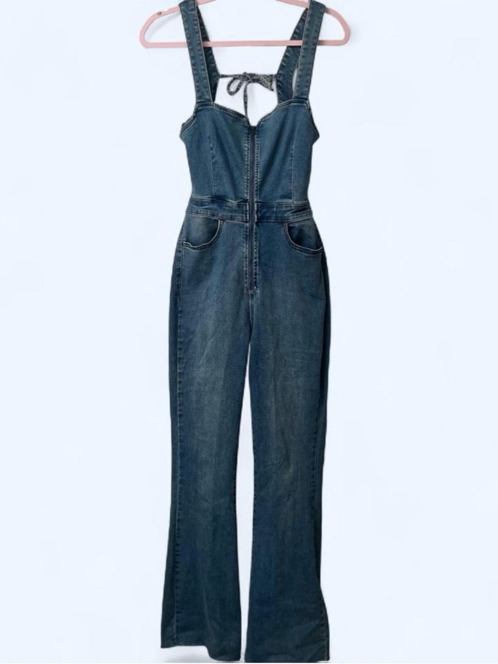We The Free Dark Blue Denim Flared Jumpsuit